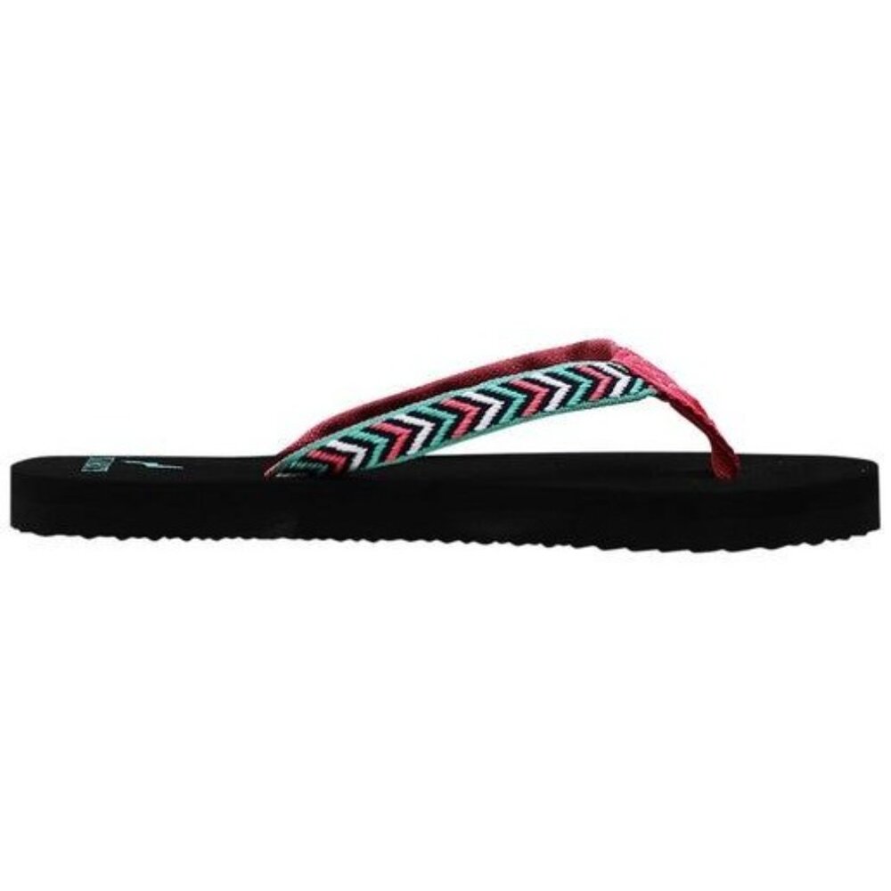 Norty Womens Black Chevron Flip Flop Sandals Size 6 With Red & Aqua Straps - Picture 6 of 8